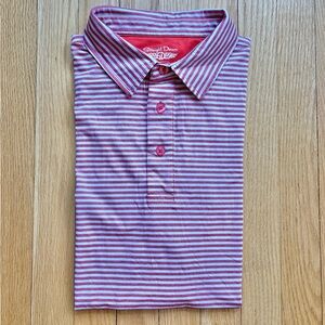 Straight Down Men’s Short Sleeve Performance Golf Polo Large Red White Stripes